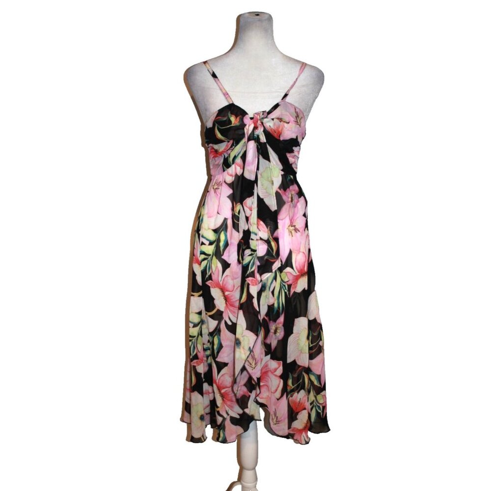 Venus Cover Up Tie Front Sheer Beach Pink Black Floral Size 10